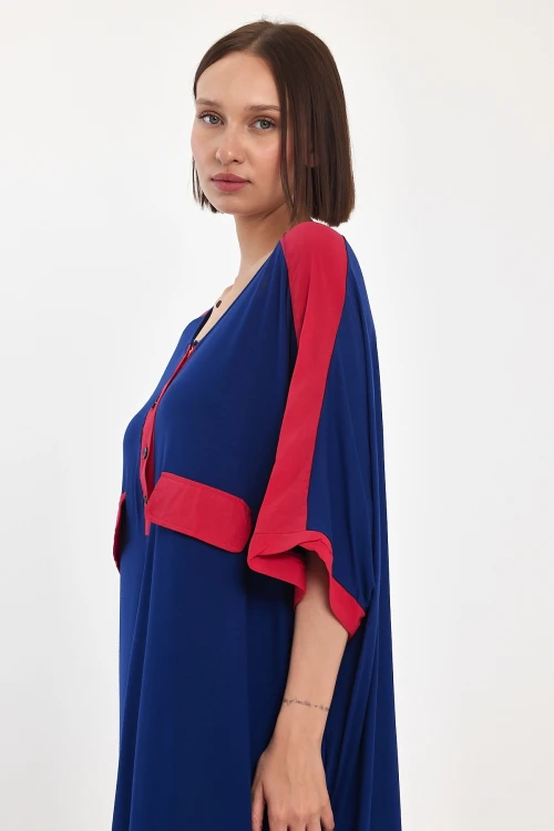 Lacivert Baskılı Maxi Boy Dokuma Viscon Elbise