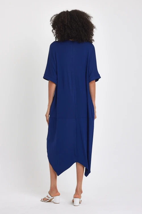 Maxi Boy Lacivert Nakış İşlemeli Örme Viscon Elbise BCVL-251064