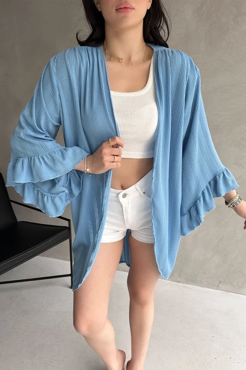 Mavi Kolları Volanlı File Hırka BCDF-252171