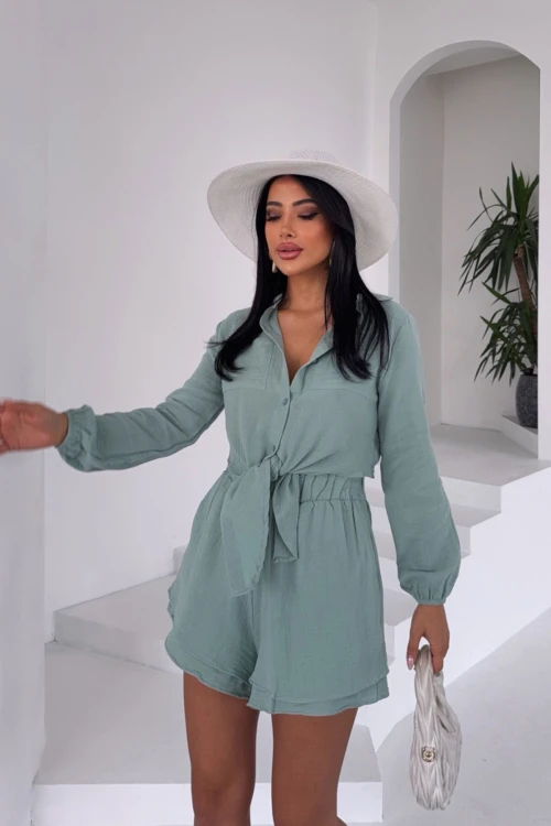 Mint Müslin Keten Şortlu Alt Üst Takım BCBT-251001