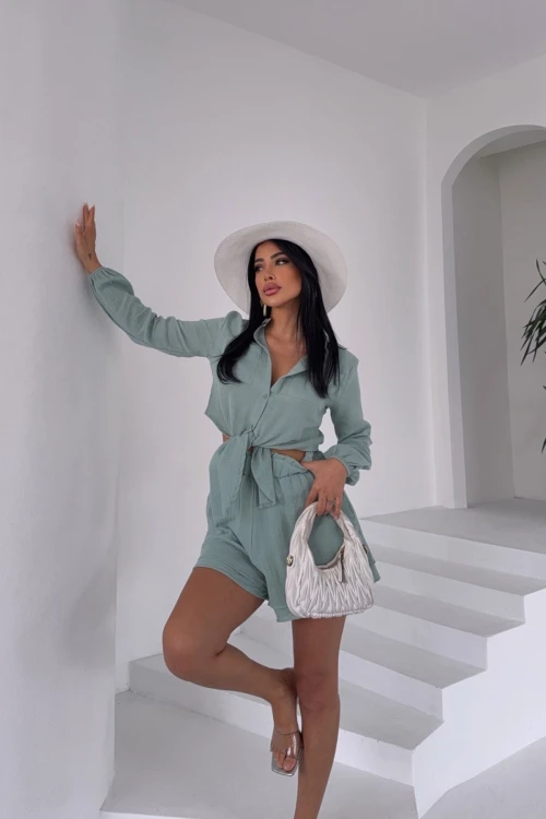 Mint Müslin Keten Şortlu Alt Üst Takım BCBT-251001