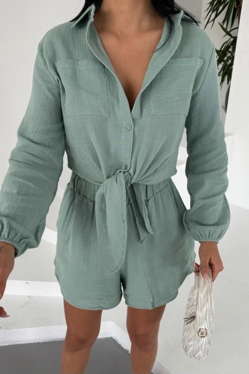 Mint Müslin Keten Şortlu Alt Üst Takım BCBT-251001