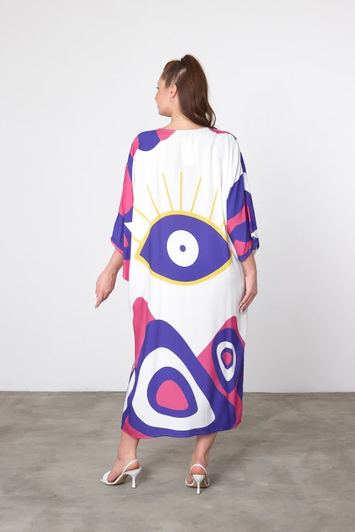 Maxi Boy Mor Baskılı Dokuma Viscon Elbise BCVL-25905