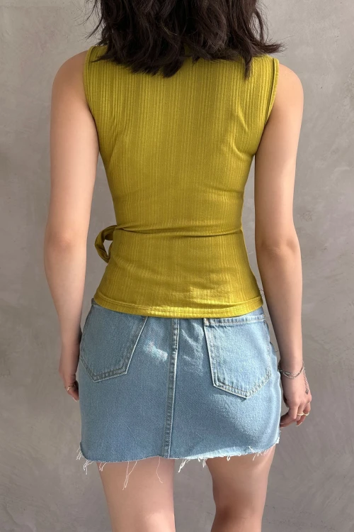 Olive Askılı Önü Kruvaze Bağlamalı Bluz BCDF-252180