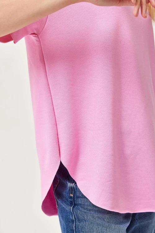 Pembe Bisiklet Yaka Oys Modal Oval Kesim Yumuşak Dokulu Basic T-Shirt BC241115