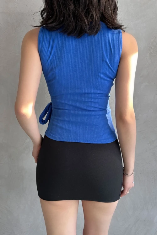 Saks Askılı Önü Kruvaze Bağlamalı Bluz BCDF-252180