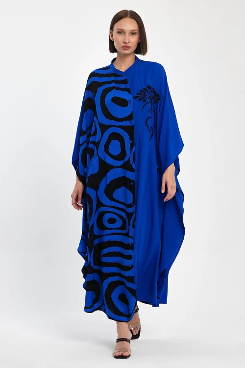 Maxi Boy Saks Nakış İşlemeli Dokuma Viscon Elbise BCVL-251033