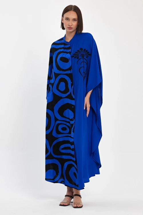 Maxi Boy Saks Nakış İşlemeli Dokuma Viscon Elbise BCVL-251033