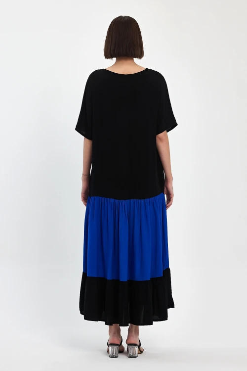 Maxi Boy Saks Nakış İşlemeli Dokuma Viscon Elbise BCVL-251041