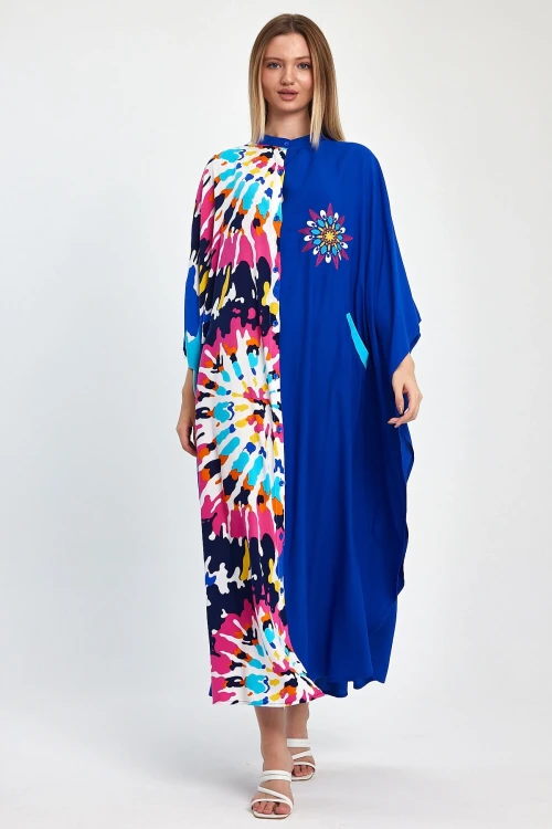 Maxi Boy Saks Nakış İşlemeli Dokuma Viscon Elbise BCVL-251076