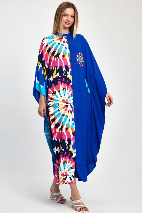 Maxi Boy Saks Nakış İşlemeli Dokuma Viscon Elbise BCVL-251076