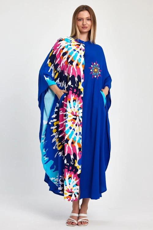 Maxi Boy Saks Nakış İşlemeli Dokuma Viscon Elbise BCVL-251076