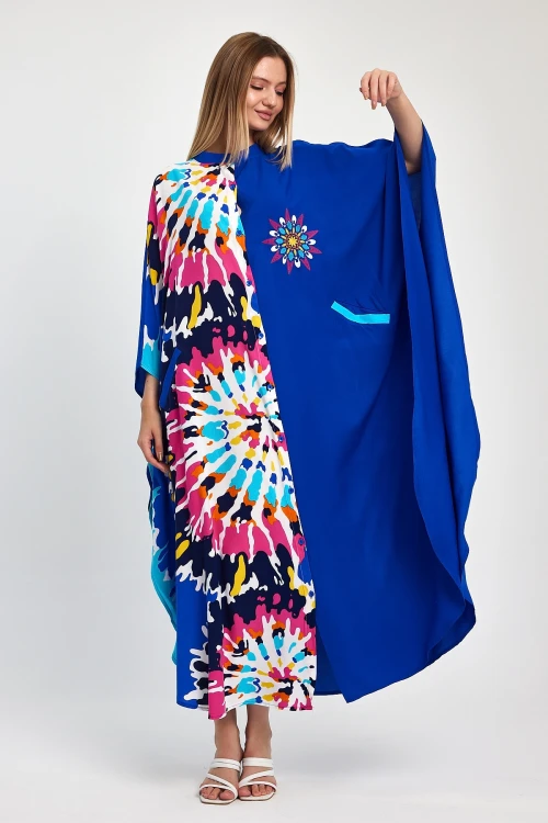 Maxi Boy Saks Nakış İşlemeli Dokuma Viscon Elbise BCVL-251076