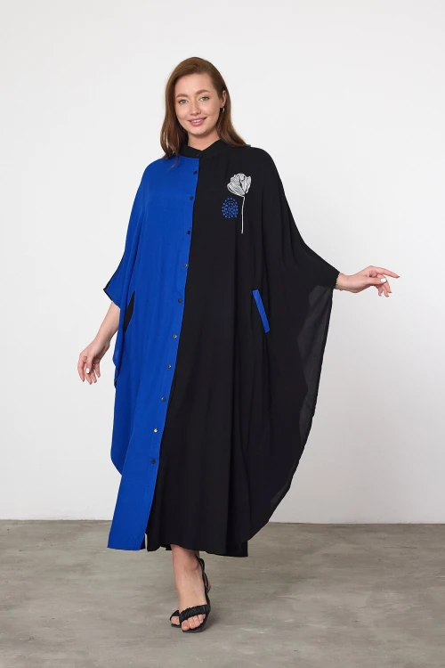 Saks Nakış İşlemeli Maxi Boy Dokuma Viscon Elbise