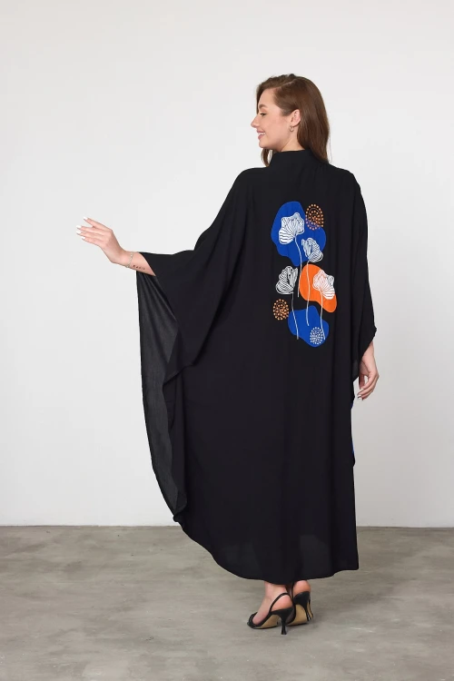 Saks Nakış İşlemeli Maxi Boy Dokuma Viscon Elbise