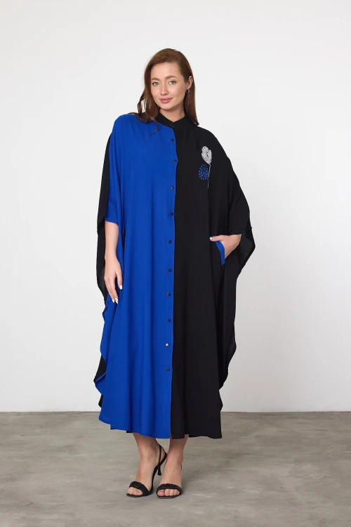 Saks Nakış İşlemeli Maxi Boy Dokuma Viscon Elbise