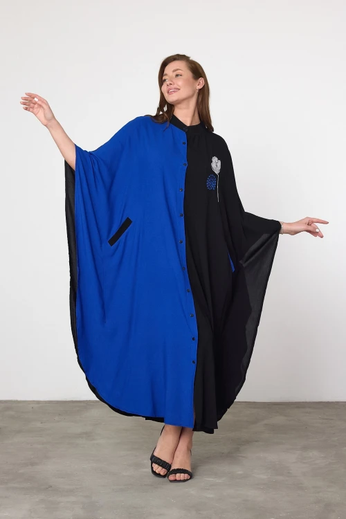 Saks Nakış İşlemeli Maxi Boy Dokuma Viscon Elbise