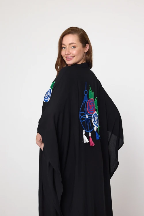 Maxi Boy Saks Nakış İşlemeli Dokuma Viscon Elbise BCVL-25994