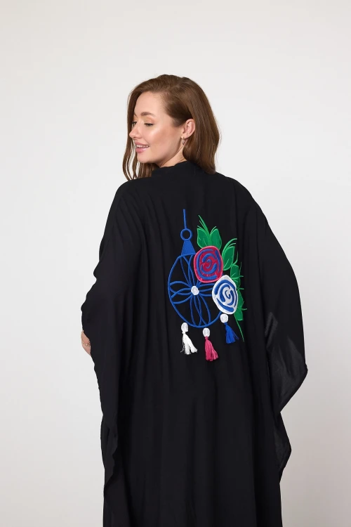 Maxi Boy Saks Nakış İşlemeli Dokuma Viscon Elbise BCVL-25994