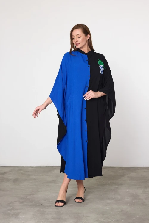 Maxi Boy Saks Nakış İşlemeli Dokuma Viscon Elbise BCVL-25994