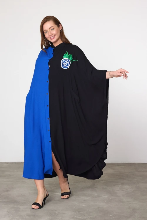 Maxi Boy Saks Nakış İşlemeli Dokuma Viscon Elbise BCVL-25994