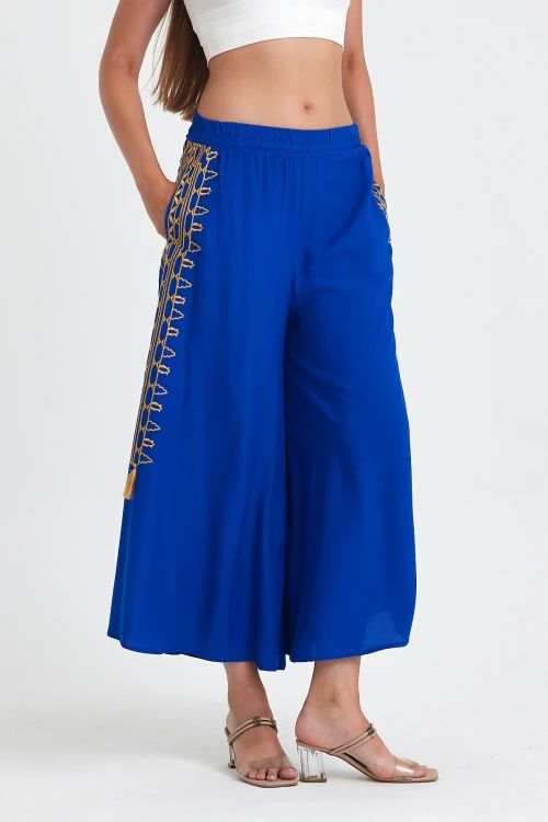 Maxi Boy Saks Nakış İşlemeli Rahat Kalıp Şalvar Pantolon BCVL-25929