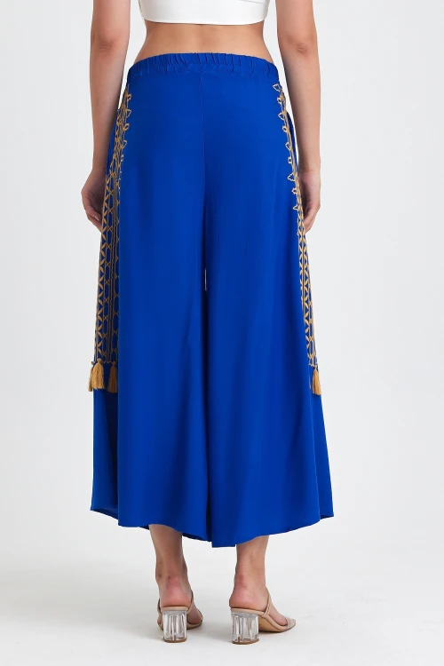 Maxi Boy Saks Nakış İşlemeli Rahat Kalıp Şalvar Pantolon BCVL-25929