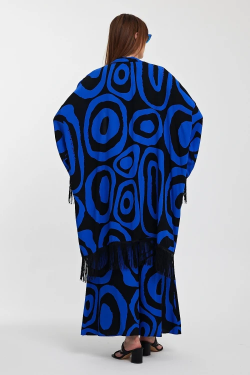 Maxi Boy Saks Püskül Detaylı Kimono Ve Bol Kesim Pantolon Dokuma Viscon Alt Üst Takım BCVL-251018