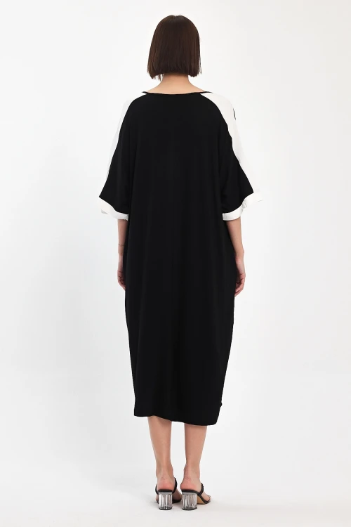 Maxi Boy Siyah Baskılı Dokuma Viscon Elbise BCVL-251066