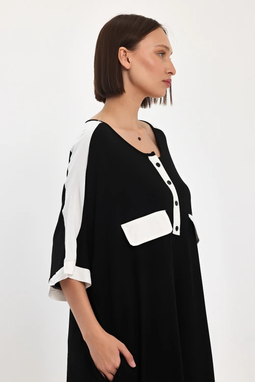 Maxi Boy Siyah Baskılı Dokuma Viscon Elbise BCVL-251066