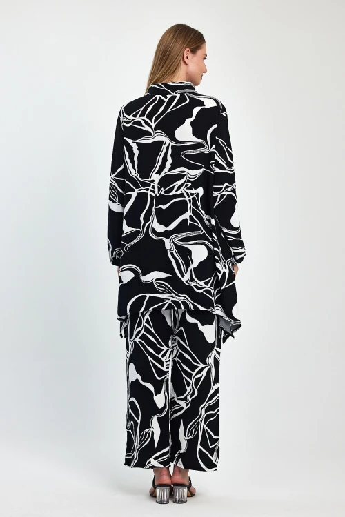 Maxi Boy Siyah Baskılı Tunik Ve Pantolon Dokuma Viscon Alt Üst Takım BCVL-251055