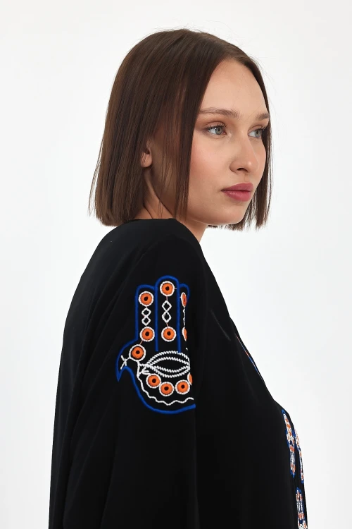 Maxi Boy Siyah Nakış İşlemeli Dokuma Viscon Elbise BCVL-251044