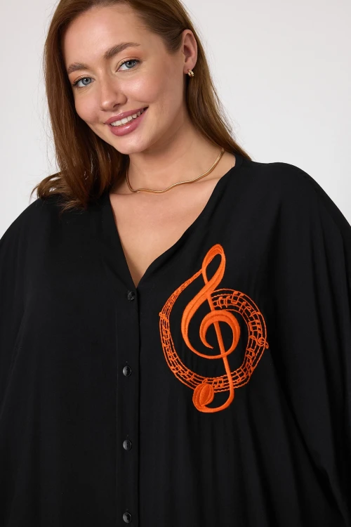 Siyah Nakış İşlemeli Maxi Boy Dokuma Viscon Elbise