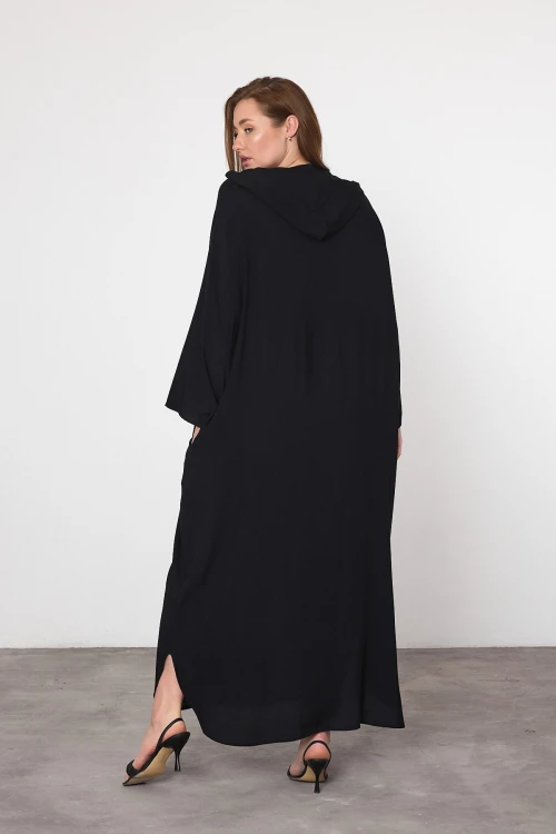 Maxi Boy Siyah Nakış İşlemeli Örme Viscon Elbise BCVL-25V037