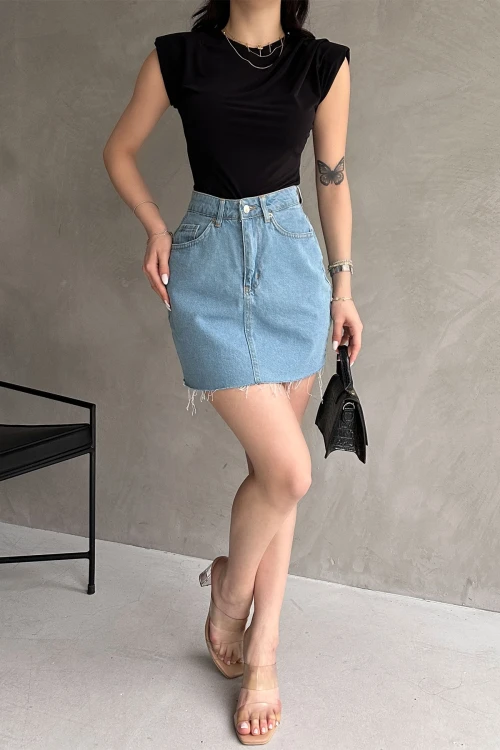 Siyah Omuzu Vatkalı Buzzy Bluz BCDF-252157