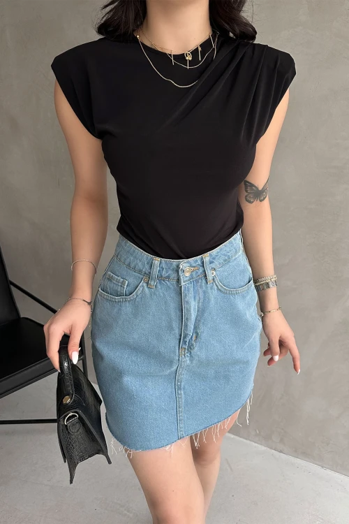 Siyah Omuzu Vatkalı Buzzy Bluz BCDF-252157