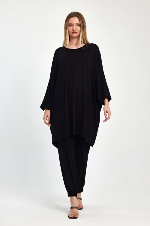 Maxi Boy Siyah Tunik Ve Pantolon Örme Viscon Alt Üst Takım BCVL-251029