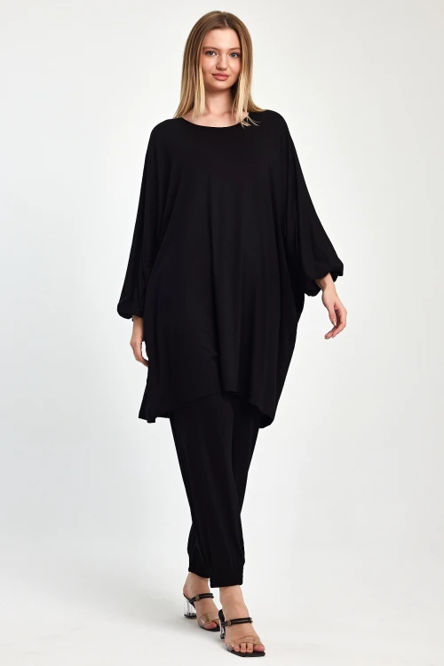 Maxi Boy Siyah Tunik Ve Pantolon Örme Viscon Alt Üst Takım BCVL-251029