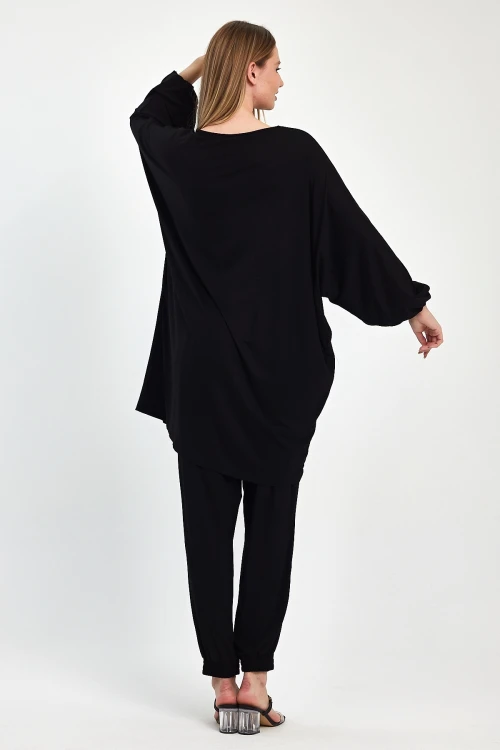 Maxi Boy Siyah Tunik Ve Pantolon Örme Viscon Alt Üst Takım BCVL-251029