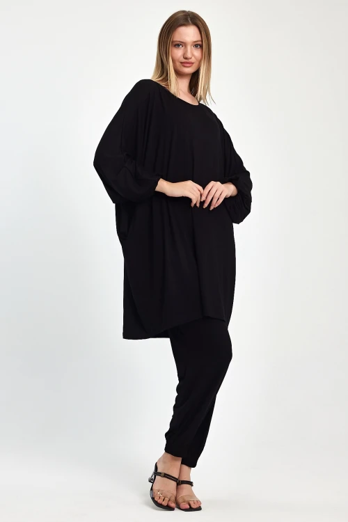 Maxi Boy Siyah Tunik Ve Pantolon Örme Viscon Alt Üst Takım BCVL-251029