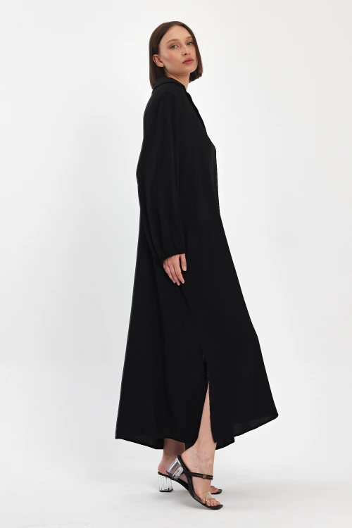 Maxi Boy Siyah V Yaka Dokuma Viscon Elbise BCVL-25920