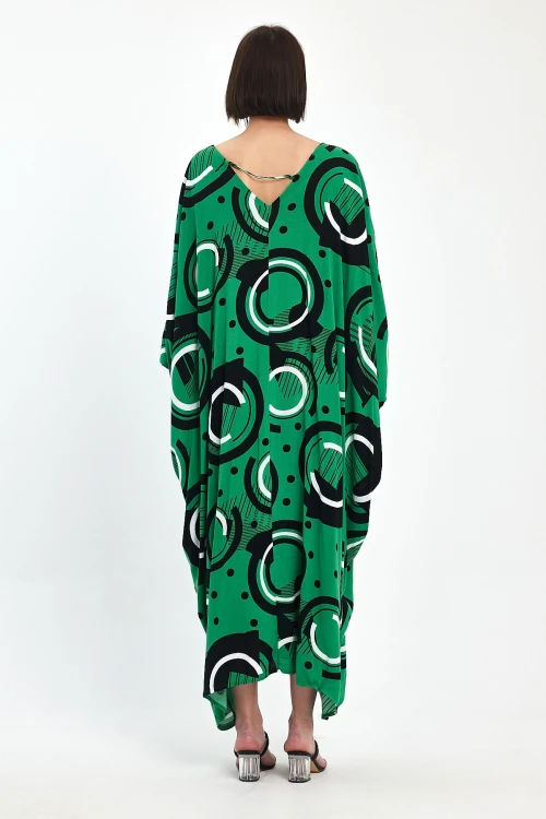 Maxi Boy Yeşil Baskılı Dokuma Viscon Elbise BCVL-251067