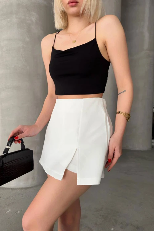 Bej Yırtmaçlı Mini Şort Etek BCHN-2525275