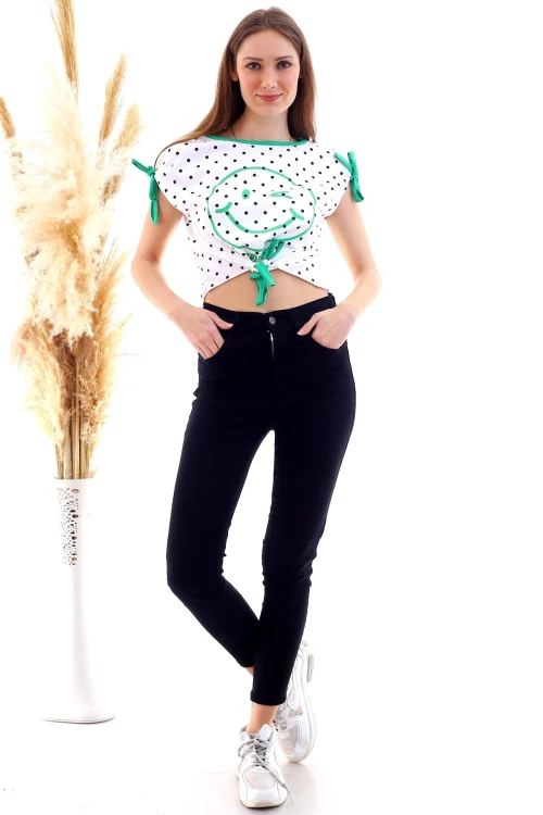 Benetton Yeşil Baskılı Bağlamalı Bluz CO-2520050510