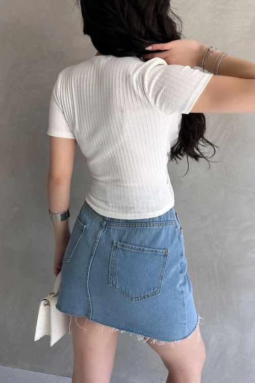 Beyaz Kruvaze Yaka Crop Bluz BCDF-252178