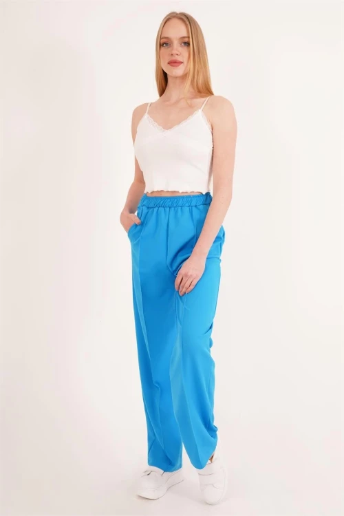 Beyaz Pamuklu Kaşkorse İp Askılı Dantelli Crop Bluz CO-2523254275