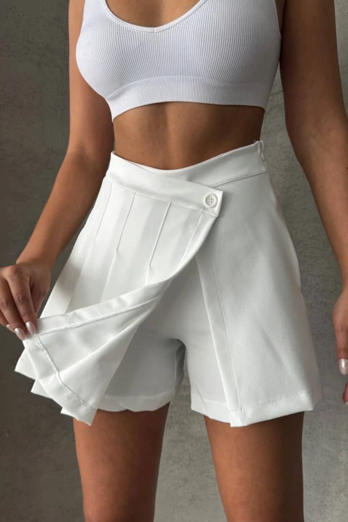 Beyaz Piliseli Dokuma Şort Etek BCHN-25813