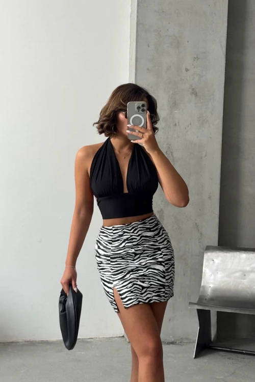 Beyaz Yırtmaçlı Desenli Etek BCHN-2524475