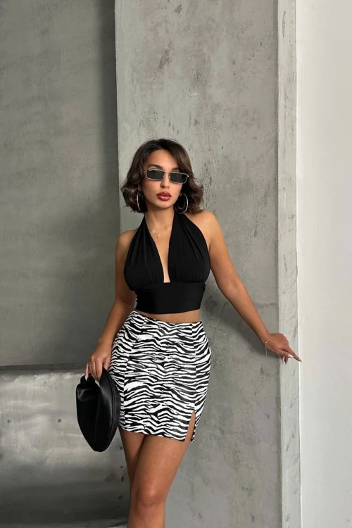 Beyaz Yırtmaçlı Desenli Etek BCHN-2524475