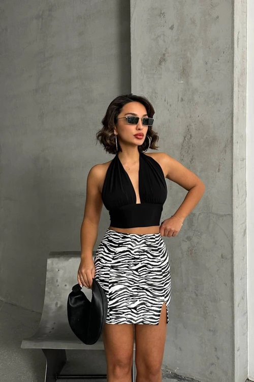 Beyaz Yırtmaçlı Desenli Etek BCHN-2524475